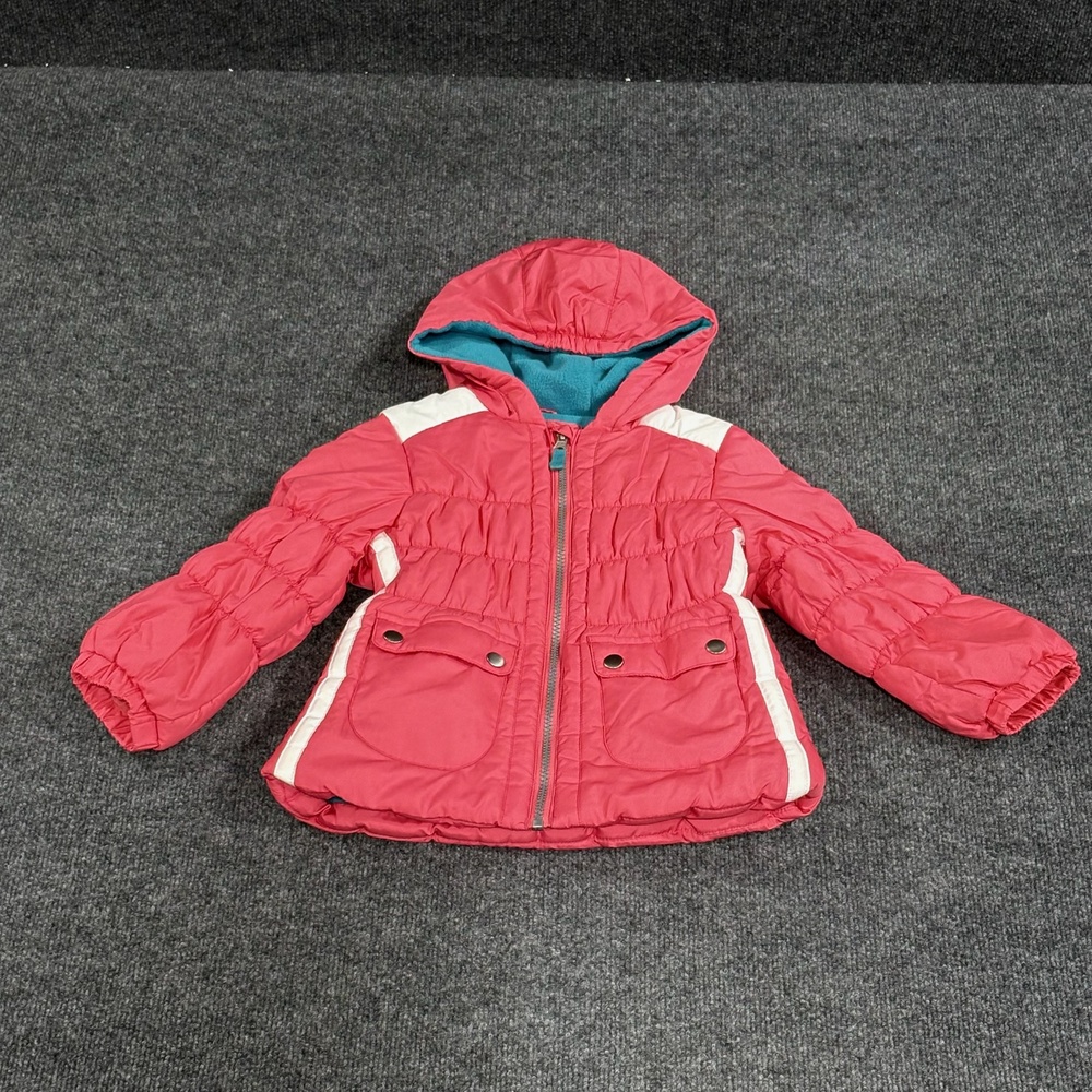 London Fog Coat Girls 4 Pink Colorblock Hooded Puffer Fleece Lined Full Zip